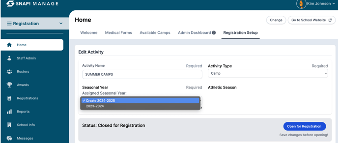 Registration Assigned Season Year