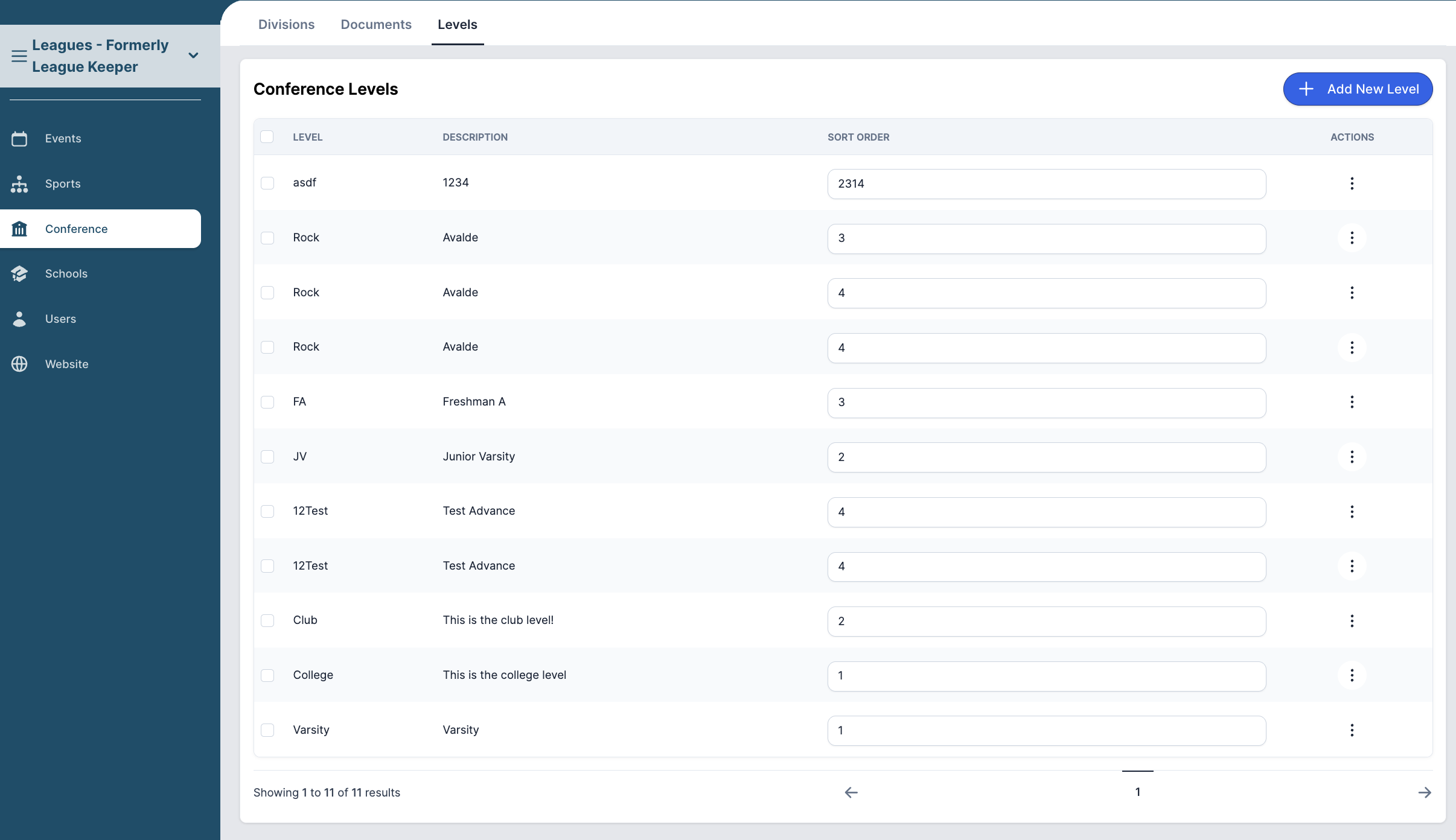 Add or Manage Levels within your Conference