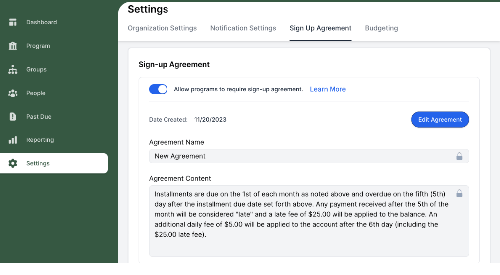 Adding a Financial Commitment Agreement