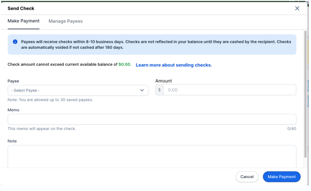 Sending Checks and ACH Reimbursement